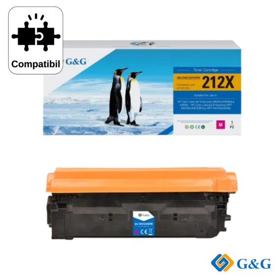 Cartus toner remanufacturat G&G Magenta W2123X 212X, pentru HP Color LaserJet Enterprise M554dn, 10.000 pagini - Papet