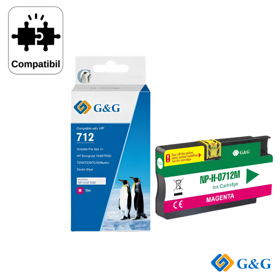 Cartus inkjet remanufacturat G&G Magenta 712 3ED68A pentru HP DesignJet T630, 29 ml - Papet