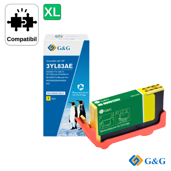 Cartus inkjet remanufacturat G&G Yellow 912XL 3YL83AE, pentru HP OfficeJet 8013, 825 pagini - Papet