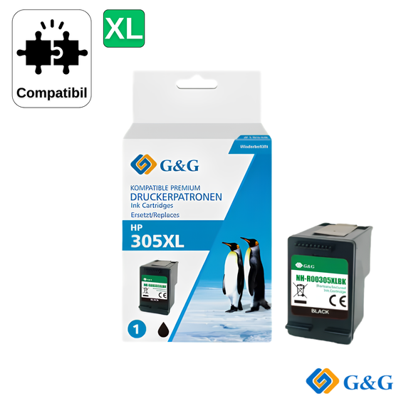 Cartus inkjet remanufacturat G&G Black 305XL 3YM62AE pentru HP DeskJet 2320 AIO, 300 pagini - Papet