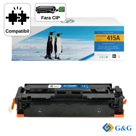 Cartus toner compatibil G&G Black W2030A 415A, fara cip, pentru HP Color LaserJet Pro MFP M479dw, 2.400 pagini - Papet