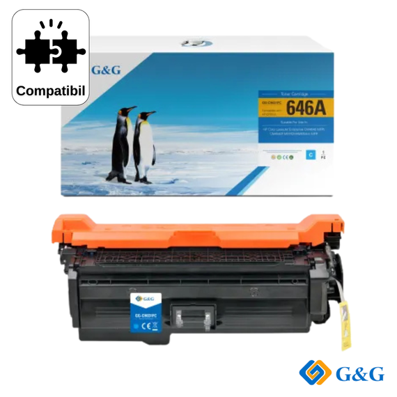 Cartus toner compatibil G&G Cyan CF031A 646A, pentru HP LaserJet CM4540, 12.500 pagini - Papet
