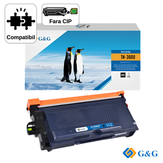 Cartus toner compatibil G&G Black TN3600, fara cip, pentru Brother HL-L6210DW, 3.000 pagini - Papet