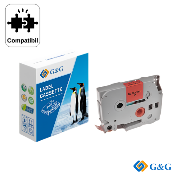 Banda laminata compatibila G&G TZe-431, negru pe rosu, 12mm x 8m, compatibil Brother - Papet