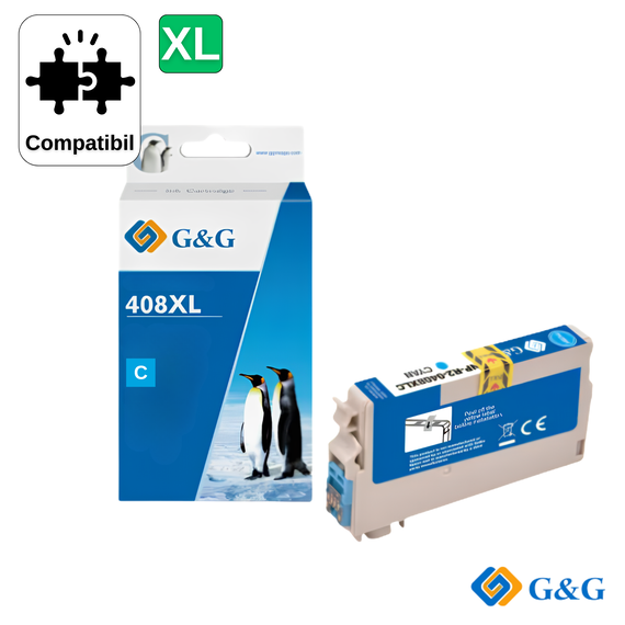 Cartus inkjet compatibil G&G Cyan 408XL C13T09K24010, pentru Epson WorkForce Pro WF-C4810DTWF, 1.700 pagini - Papet