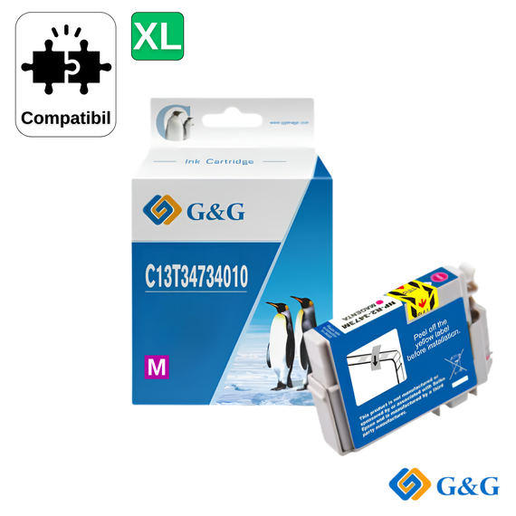 Cartus inkjet compatibil G&G Magenta 34XL C13T34734010, pentru Epson WorkForce Pro WF-3720DWF, 1.100 pagini - Papet