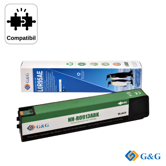 Cartus inkjet remanufacturat G&G Black 913A L0R95AE pentru HP PageWide Pro 452DW, 3.000 pagini - Papet