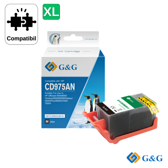 Cartus inkjet compatibil G&G Black 920XL CD975AE pentru HP OfficeJet 6500, 1.200 pagini - Papet