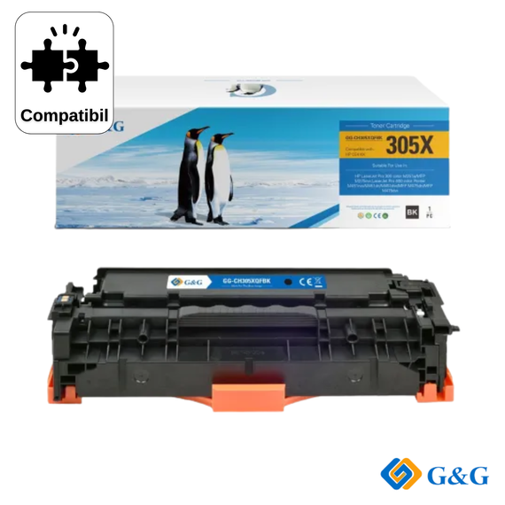Cartus toner compatibil G&G Black CE410X 305X, pentru HP LaserJet Pro 300 M351, 4.000 pagini - Papet