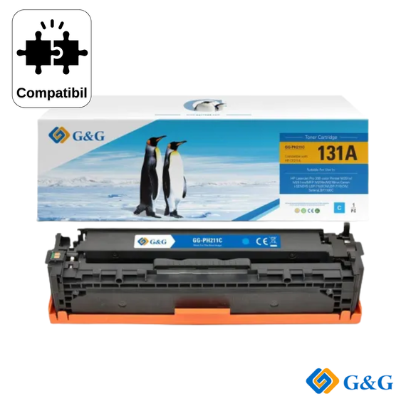 Cartus toner compatibil G&G Cyan CF211A 131A, pentru HP LaserJet Pro 200 M251, 1.800 pagini - Papet