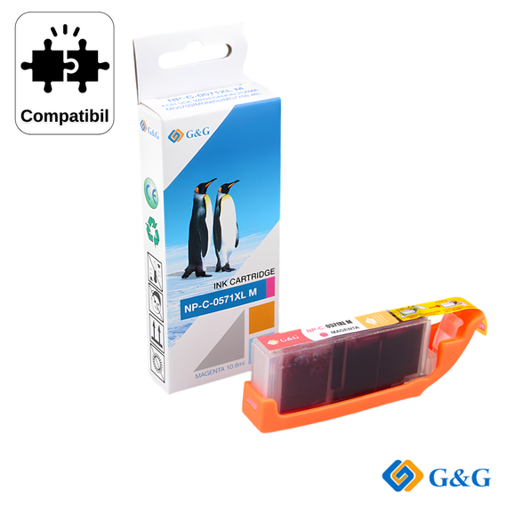 Cartus toner compatibil G&G Magenta CLI-571XLM, pentru Canon Pixma MG6850 - Papet