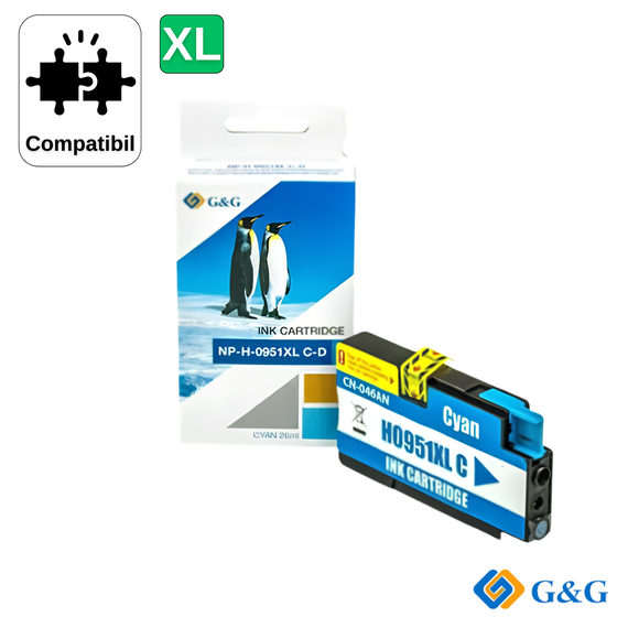 Cartus inkjet compatibil G&G Cyan 951XL CN046AE pentru HP OfficeJet Pro 8100 N811A, 1.500 pagini - Papet