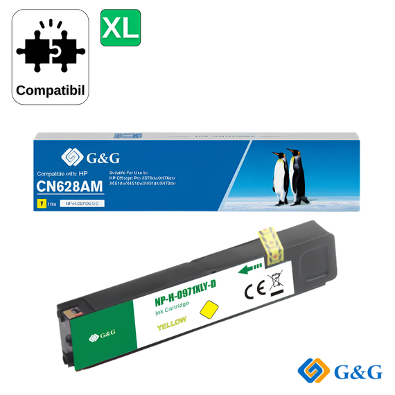 Cartus toner remanufacturat G&G Yellow 971XL CN628AE, pentru HP Officejet Pro X451dw, 6.600 pagini - Papet