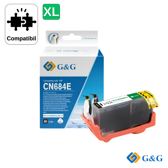Cartus inkjet compatibil G&G Black 364XL CN684EE pentru HP Photosmart D5460, 550 pagini - Papet