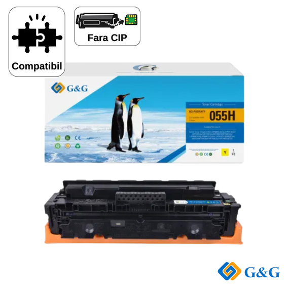 Cartus toner compatibil G&G Yellow CRG-055Y, fara cip, pentru Canon I-Sensys MF746Cx, 2.100 pagini - Papet