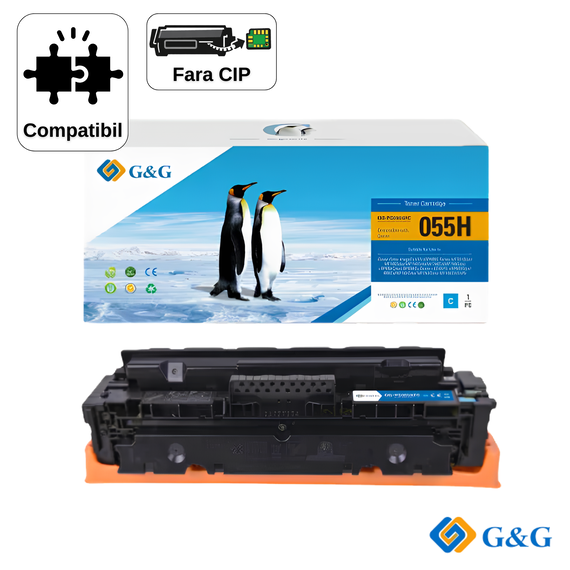 Cartus toner compatibil G&G Cyan CRG-055C, fara cip, pentru Canon I-Sensys MF746Cx, 2.100 pagini - Papet