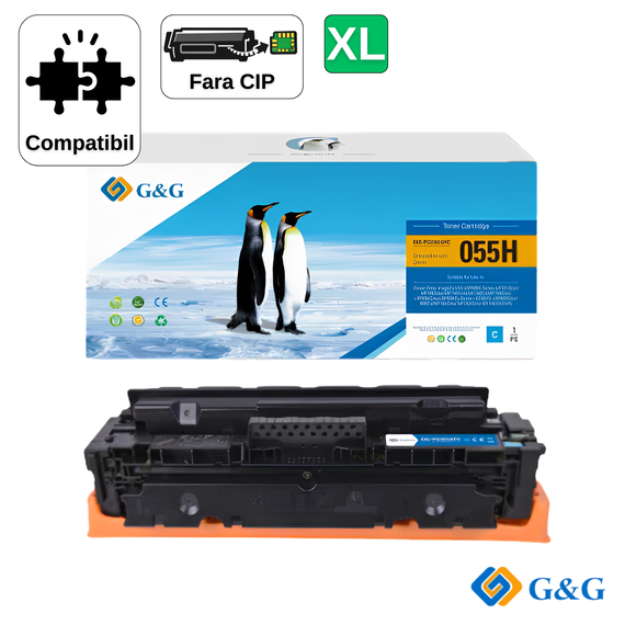 Cartus toner compatibil G&G Cyan CRG-055HC, fara cip, pentru Canon I-Sensys MF746Cx, 5.900 pagini - Papet