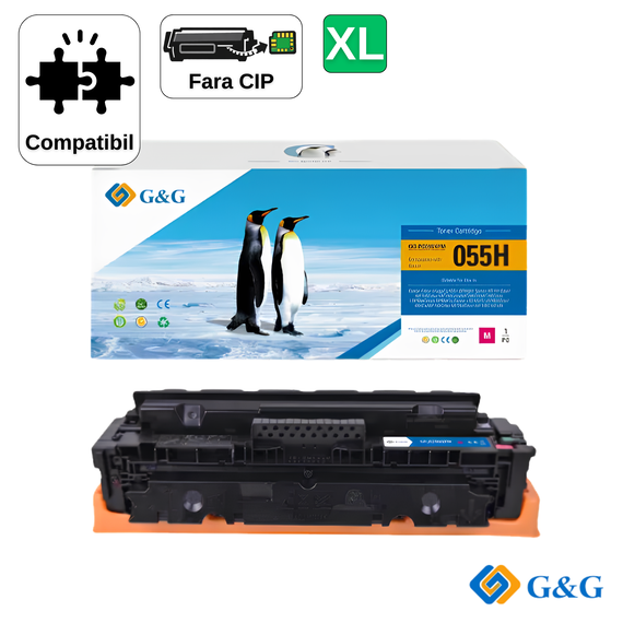 Cartus toner compatibil G&G Magenta CRG-055HM, fara cip, pentru Canon I-Sensys MF746Cx, 5.900 pagini - Papet