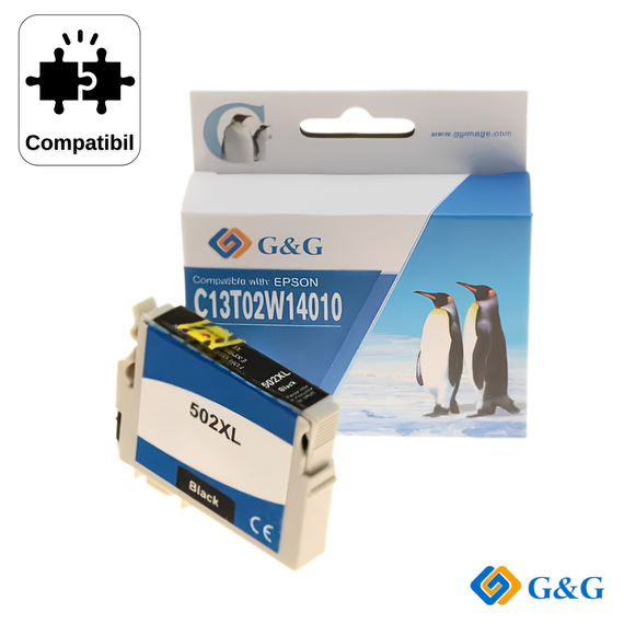 Cartus inkjet compatibil G&G Black 502XL C13T02W14010, pentru Epson WorkForce WF-2860DWF, 550 pagini - Papet