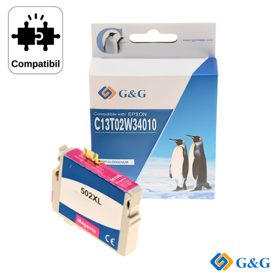 Cartus inkjet compatibil G&G Magenta 502XL C13T02W34010, pentru Epson WorkForce WF-2860DWF, 470 pagini - Papet