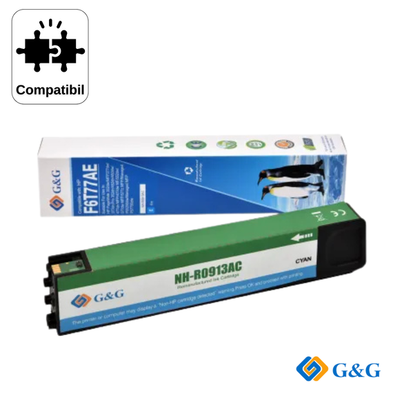 Cartus inkjet remanufacturat G&G Cyan 913A F6T77AE pentru HP PageWide Pro 452DW, 3.000 pagini - Papet