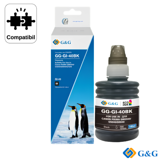 Flacon cerneala compatibil G&G Black GI-40BK, pentru Canon Pixma G5040, 140 ml, 6.000 pagini - Papet