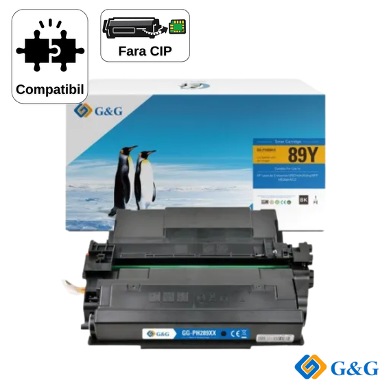 Cartus toner compatibil G&G Black CF289Y 89Y, fara cip, pentru HP LaserJet Enterprise M528dn, 20.000 pagini - Papet