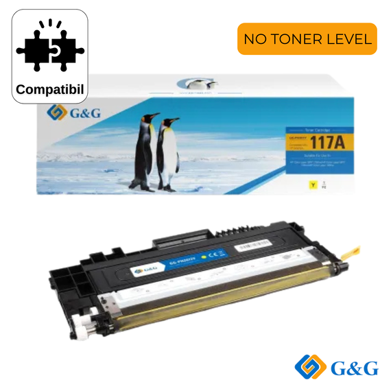 Cartus toner compatibil G&G Yellow W2072A 117A, cu cip, NO TONER LEVEL, pentru HP Color Laser MFP 179fnw, 700 pagini - Papet