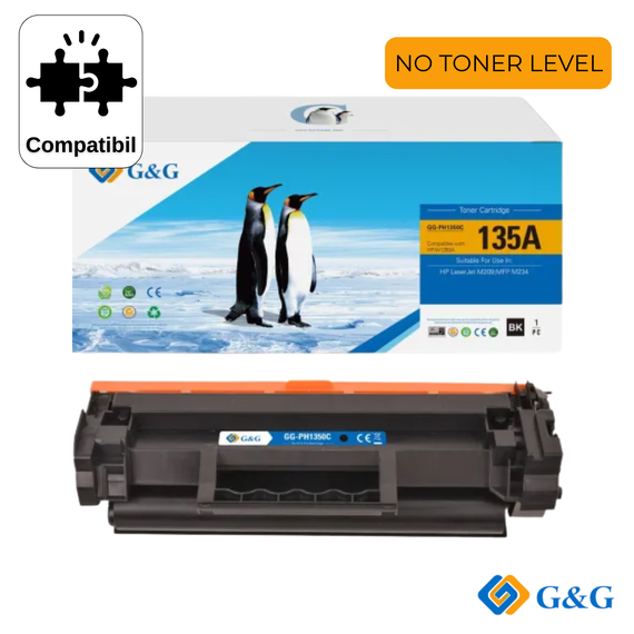Cartus toner compatibil G&G Black W1350A 135A, cu cip, NO TONER LEVEL, pentru HP LaserJet M209DW, 1.100 pagini - Papet