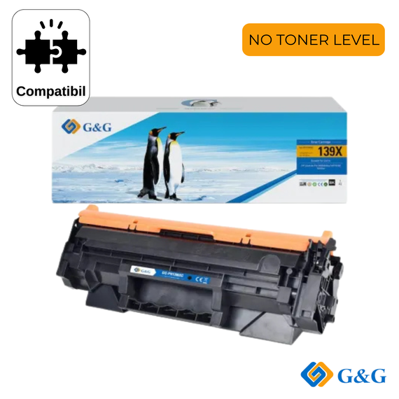 Cartus toner compatibil G&G Black W1390X 139X, cu cip, NO TONER LEVEL, pentru HP LaserJet Pro 3002dn, 4.000 pagini - Papet