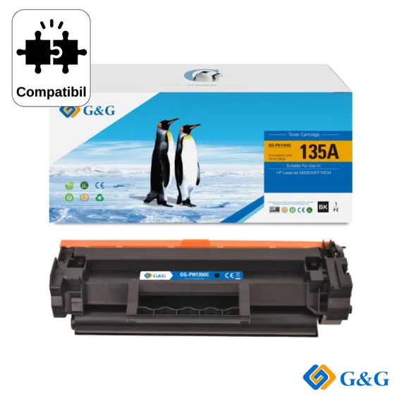 Cartus toner compatibil G&G Black W1350A 135A, cu cip, pentru HP LaserJet M209DW, 1.100 pagini - Papet