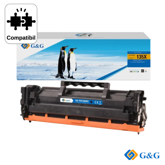Cartus toner compatibil G&G Black W1350X 135X, cu cip, pentru HP LaserJet M209DW, 2.400 pagini - Papet