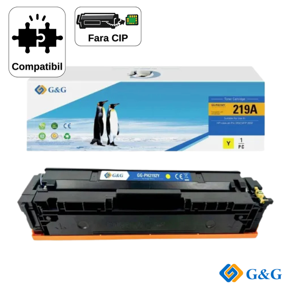 Cartus toner compatibil G&G Yellow W2192A 219A, fara cip, pentru HP Color LaserJet Pro MFP 3302fdw, 1.200 pagini - Papet