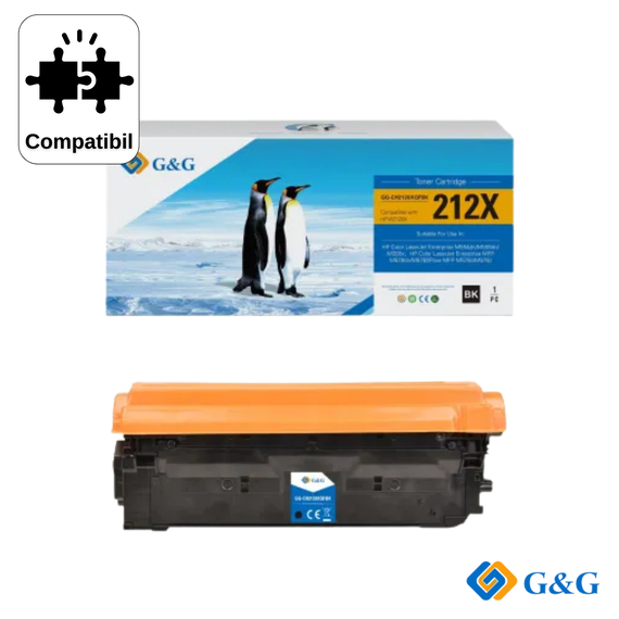 Cartus toner remanufacturat G&G Black W2120X 212X, pentru HP Color LaserJet Enterprise M554dn, 13.000 pagini - Papet