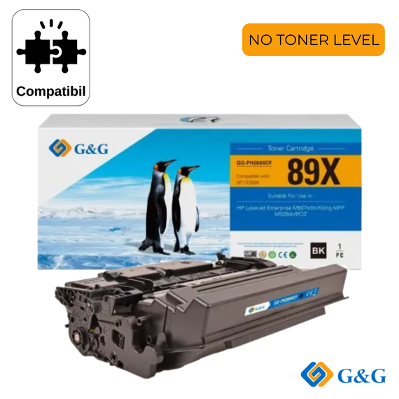 Cartus toner remanufacturat G&G Black CF289X, cu cip, NO TONER LEVEL, HP LaserJet Enterprise M528dn, 10.000 pagini - Papet