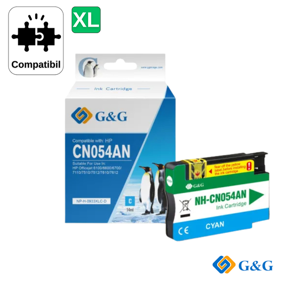 Cartus inkjet compatibil G&G Cyan 933XL CN054AE pentru HP OfficeJet 6100, 825 pagini - Papet