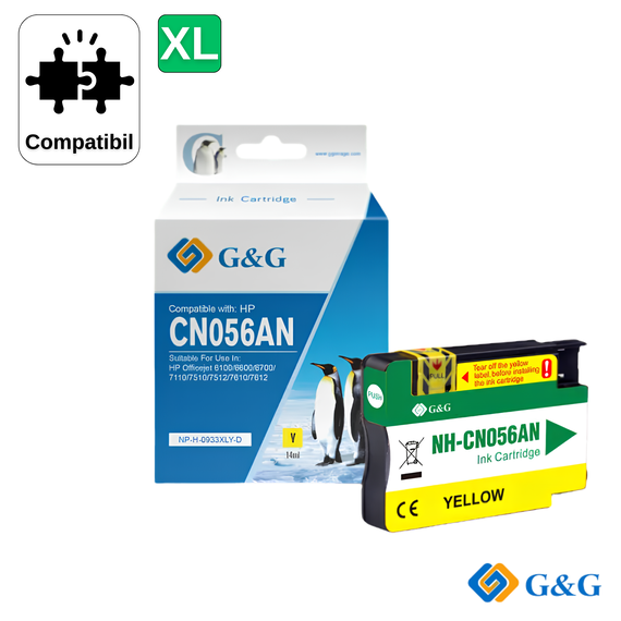 Cartus inkjet compatibil G&G Yellow 933XL CN056AE pentru HP OfficeJet 6100, 825 pagini - Papet