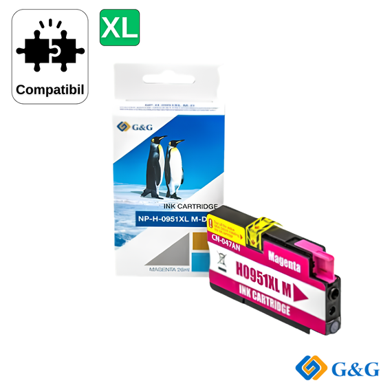 Cartus inkjet compatibil G&G Magenta 951XL CN047AE pentru HP OfficeJet Pro 8100 N811A, 1.500 pagini - Papet