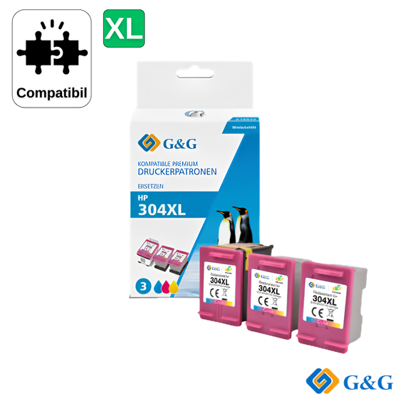 Kit cartuse remanufacturate G&G Eco Saver Color 304XL N9K07AE, set 3 buc, pentru HP DeskJet 2620 - Papet