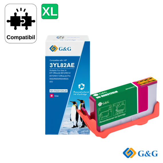 Cartus inkjet remanufacturat G&G Magenta 912XL 3YL82AE, pentru HP OfficeJet 8013, 825 pagini - Papet