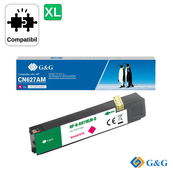 Cartus inkjet remanufacturat G&G Magenta 971XL CN627AE, pentru HP OfficeJet Pro X451dw, 6.600 pagini - Papet