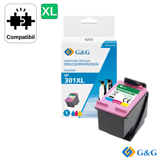 Cartus inkjet remanufacturat G&G Color 301XL CH564EE pentru HP DeskJet 2050, 330 pagini - Papet