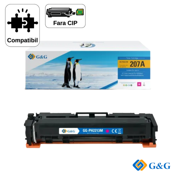 Cartus toner compatibil G&G Magenta W2213A 207A, fara cip, pentru HP Color LaserJet Pro M255dw, 1.250 pagini - Papet