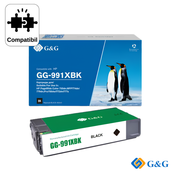 Cartus inkjet remanufacturat G&G Black 991X M0K02AE pentru HP PageWide Pro 750DW, 20.000 pagini - Papet