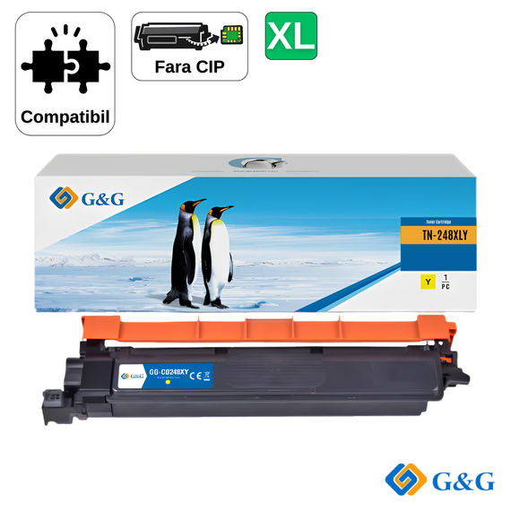 Cartus toner compatibil G&G Yellow TN248XLY, fara cip, pentru Brother HL-L3220CW, 2.300 pagini - Papet