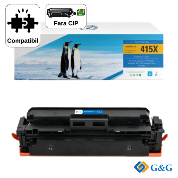 Cartus toner compatibil G&G Cyan W2031X 415X, fara cip, pentru HP Color LaserJet Pro MFP M479dw, 6.000 pagini - Papet
