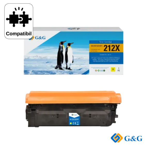 Cartus toner remanufacturat G&G Yellow W2122X 212X, cu cip, pentru HP Color LaserJet Enterprise M554dn, 10.000 pagini - Papet