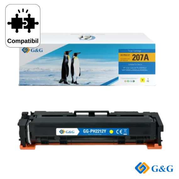 Cartus toner compatibil G&G Yellow W2212A 207A, cip New Firm, pentru HP Color LaserJet Pro M255dw, 1.250 pagini - Papet
