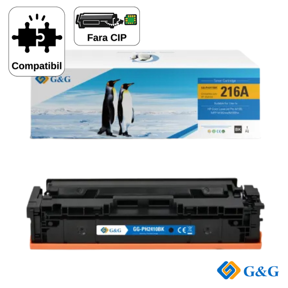 Cartus toner compatibil G&G Black W2410A 216A, fara cip, pentru HP Color LaserJet Pro MFP M182n, 1.050 pagini - Papet