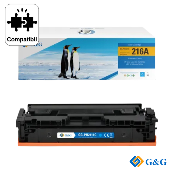 Cartus toner compatibil G&G Cyan W2411A 216A, cu cip NEW FIRM, pentru HP Color LaserJet Pro MFP M182n, 850 pagini - Papet